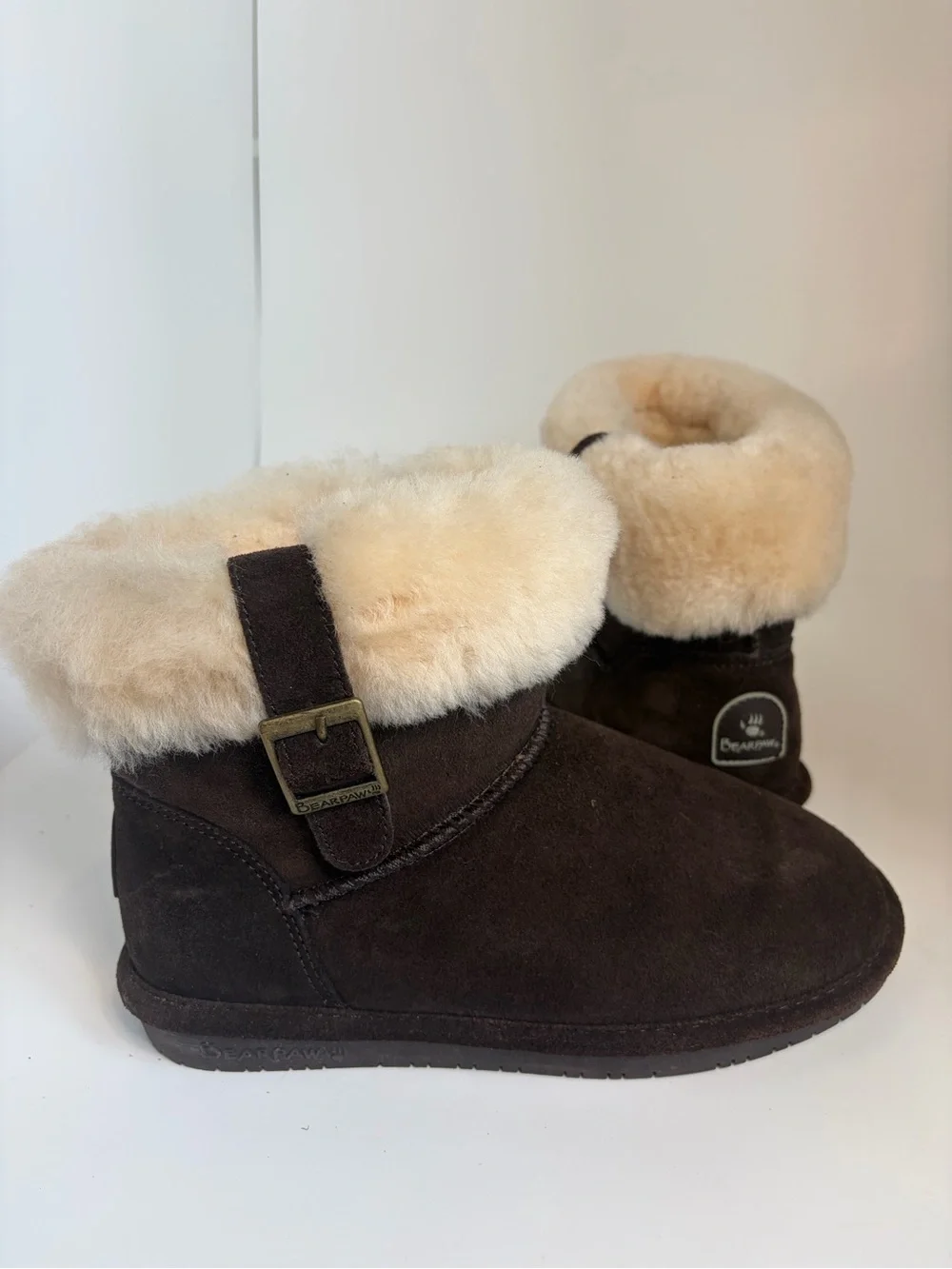 Bearpaw Women’s Brown Suede Shearling Cuff Boots Size 7